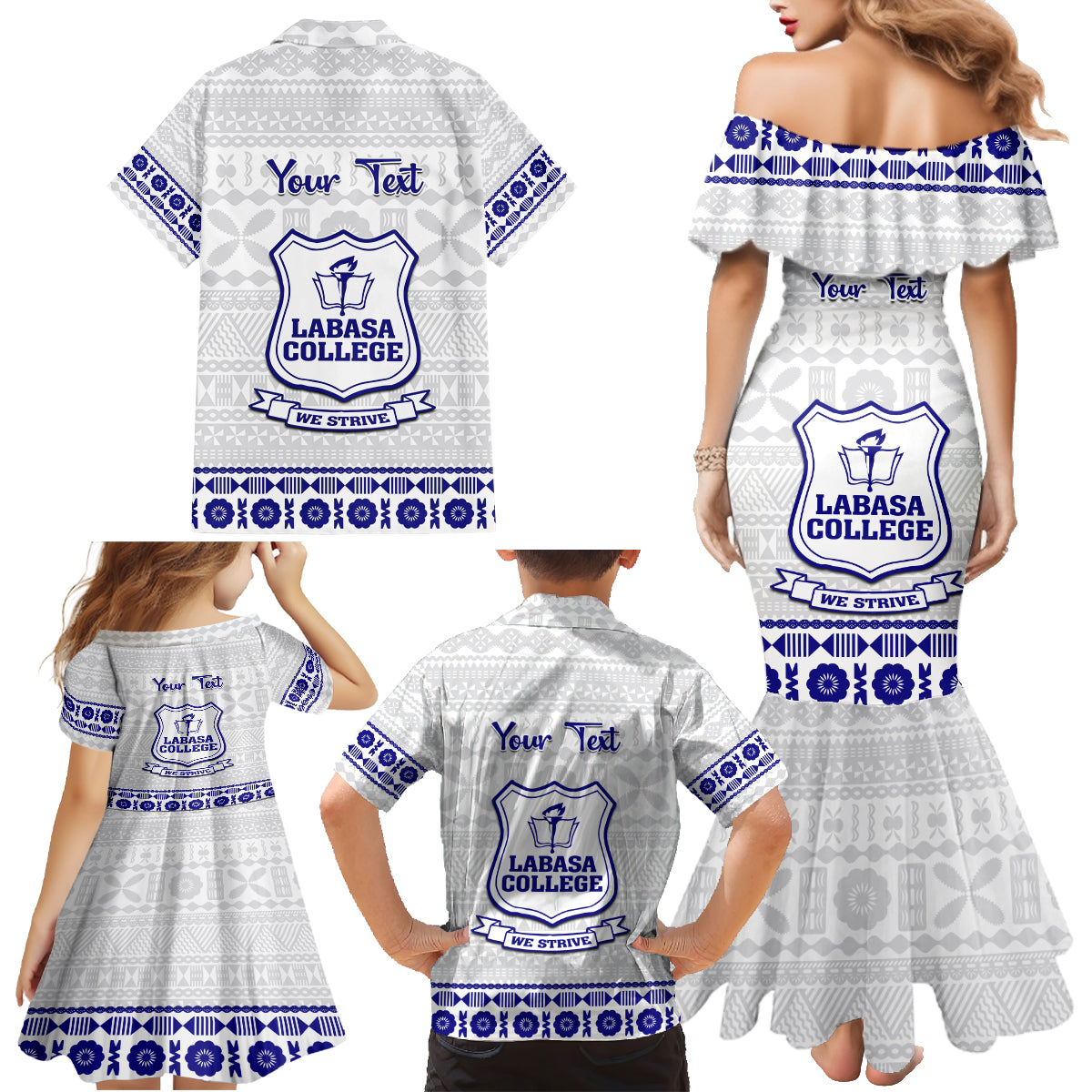 Personalised Fiji Labasa College Family Matching Mermaid Dress and Hawaiian Shirt Fijian Tapa Pattern - Wonder Print Shop