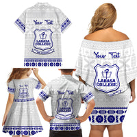 Personalised Fiji Labasa College Family Matching Off Shoulder Short Dress and Hawaiian Shirt Fijian Tapa Pattern - Wonder Print Shop