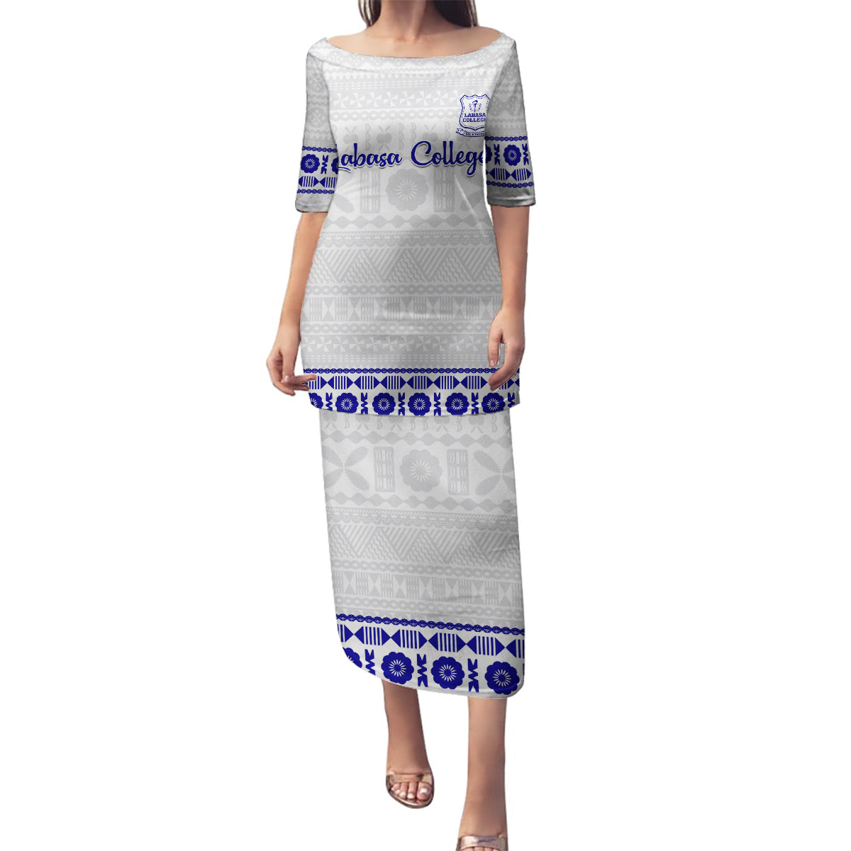 Personalised Fiji Labasa College Family Matching Puletasi Dress and Hawaiian Shirt Fijian Tapa Pattern - Wonder Print Shop