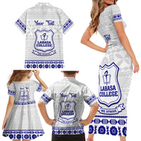 Personalised Fiji Labasa College Family Matching Short Sleeve Bodycon Dress and Hawaiian Shirt Fijian Tapa Pattern - Wonder Print Shop