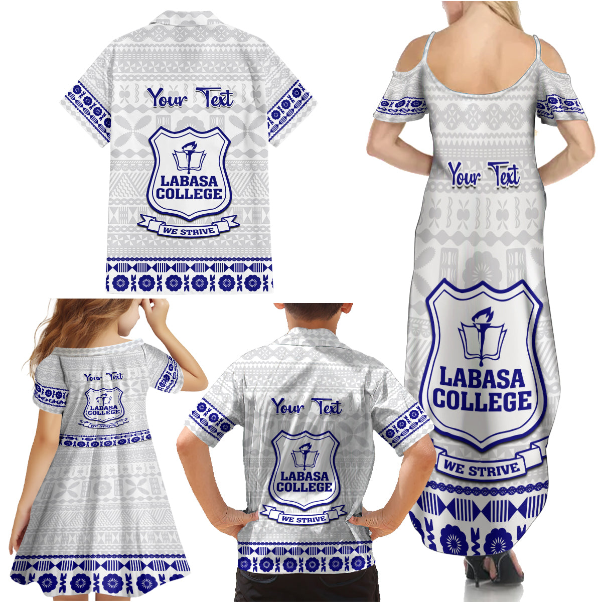 Personalised Fiji Labasa College Family Matching Summer Maxi Dress and Hawaiian Shirt Fijian Tapa Pattern - Wonder Print Shop