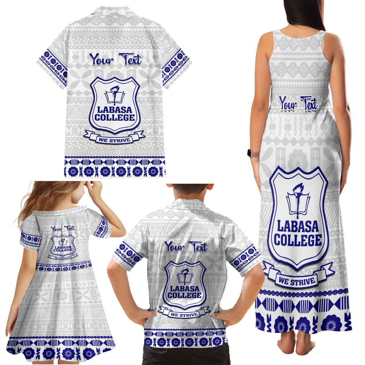 Personalised Fiji Labasa College Family Matching Tank Maxi Dress and Hawaiian Shirt Fijian Tapa Pattern - Wonder Print Shop
