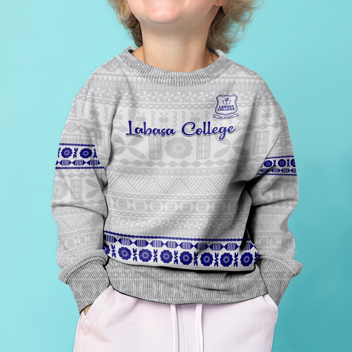 Personalised Fiji Labasa College Kid Ugly Christmas Sweater Fijian Tapa Pattern - Wonder Print Shop