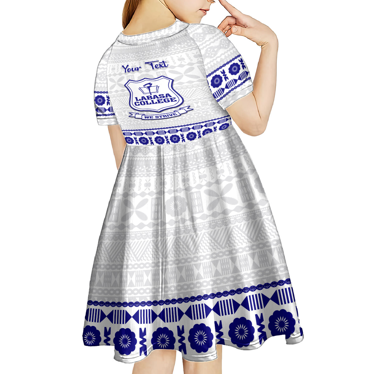 Personalised Fiji Labasa College Kid Short Sleeve Dress Fijian Tapa Pattern - Wonder Print Shop