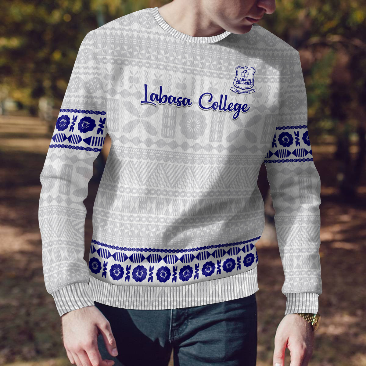 Personalised Fiji Labasa College Ugly Christmas Sweater Fijian Tapa Pattern - Wonder Print Shop