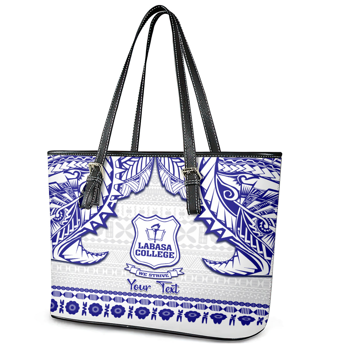 Personalised Fiji Labasa College Leather Tote Bag Fijian Tapa Pattern - Wonder Print Shop