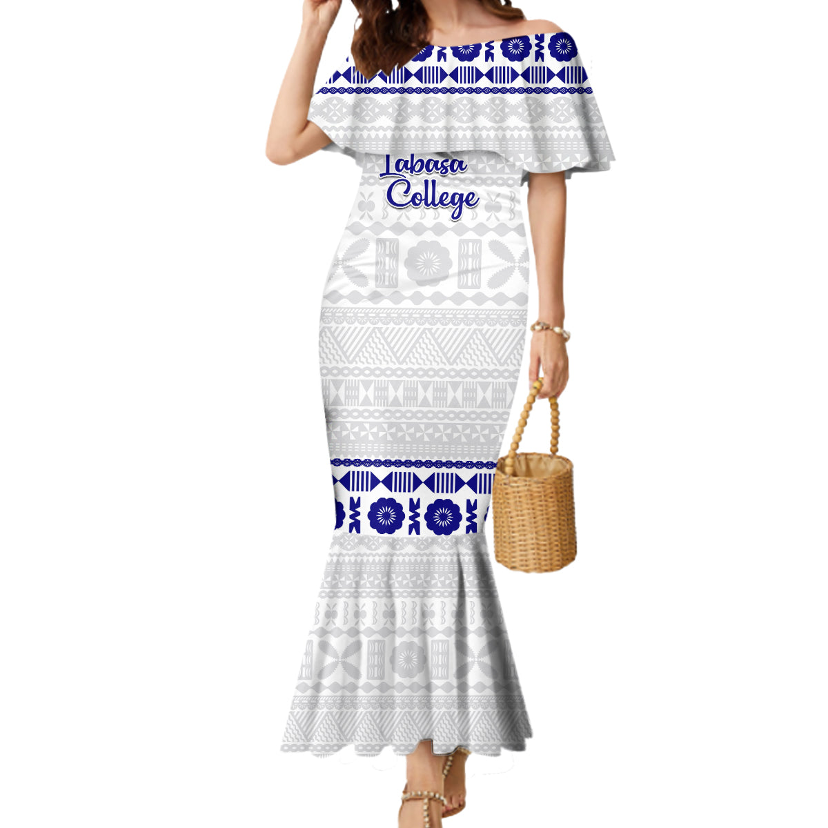 Personalised Fiji Labasa College Mermaid Dress Fijian Tapa Pattern - Wonder Print Shop
