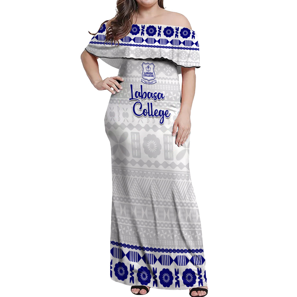 Personalised Fiji Labasa College Off Shoulder Maxi Dress Fijian Tapa Pattern - Wonder Print Shop
