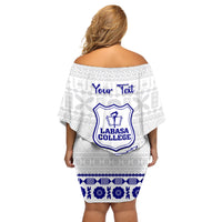 Personalised Fiji Labasa College Off Shoulder Short Dress Fijian Tapa Pattern - Wonder Print Shop