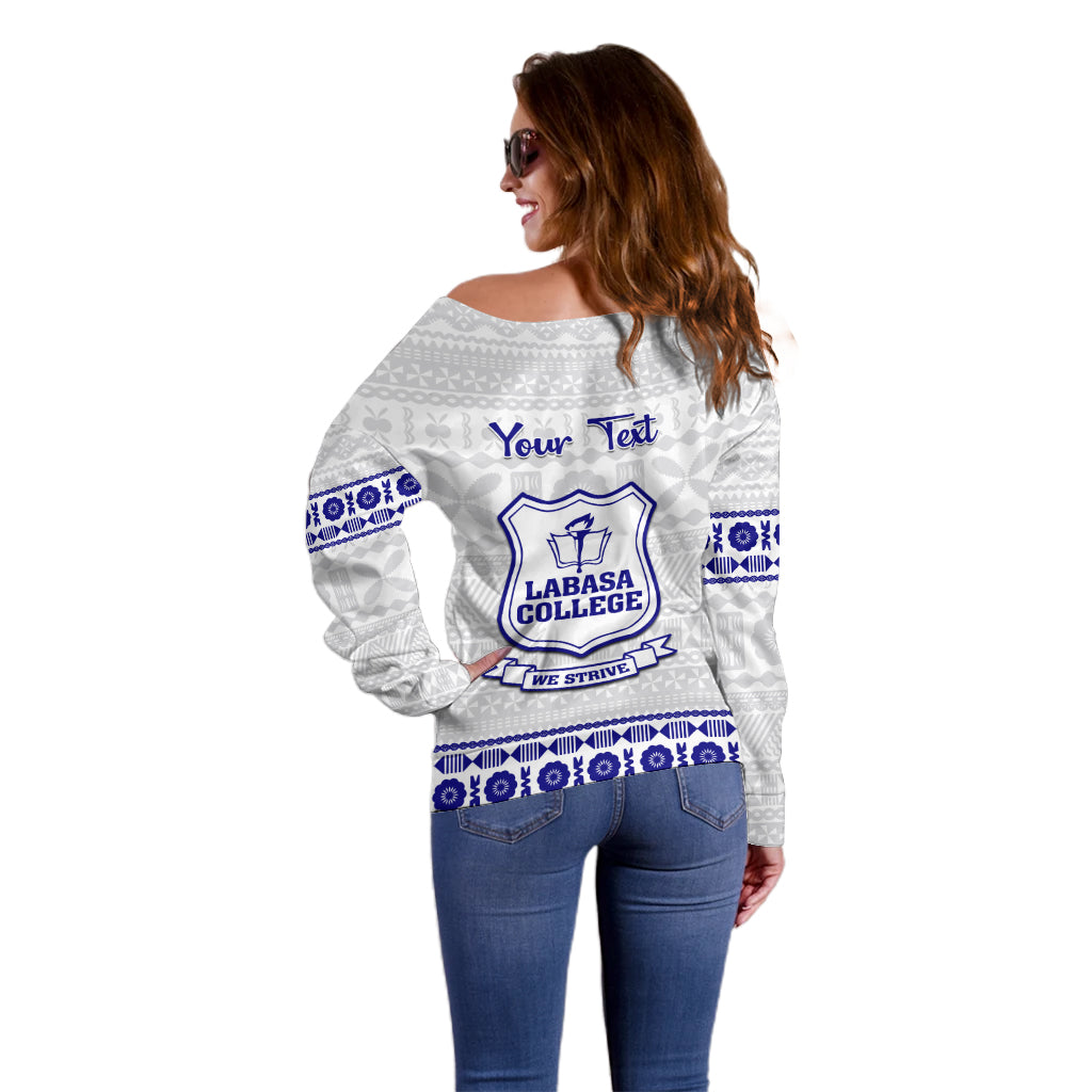 Personalised Fiji Labasa College Off Shoulder Sweater Fijian Tapa Pattern - Wonder Print Shop