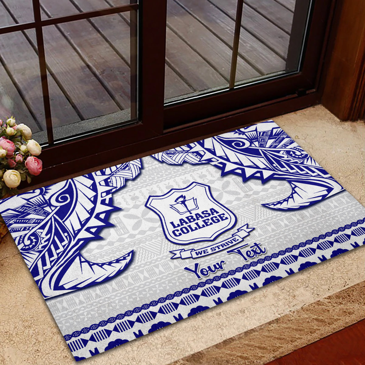 Personalised Fiji Labasa College Rubber Doormat Fijian Tapa Pattern - Wonder Print Shop