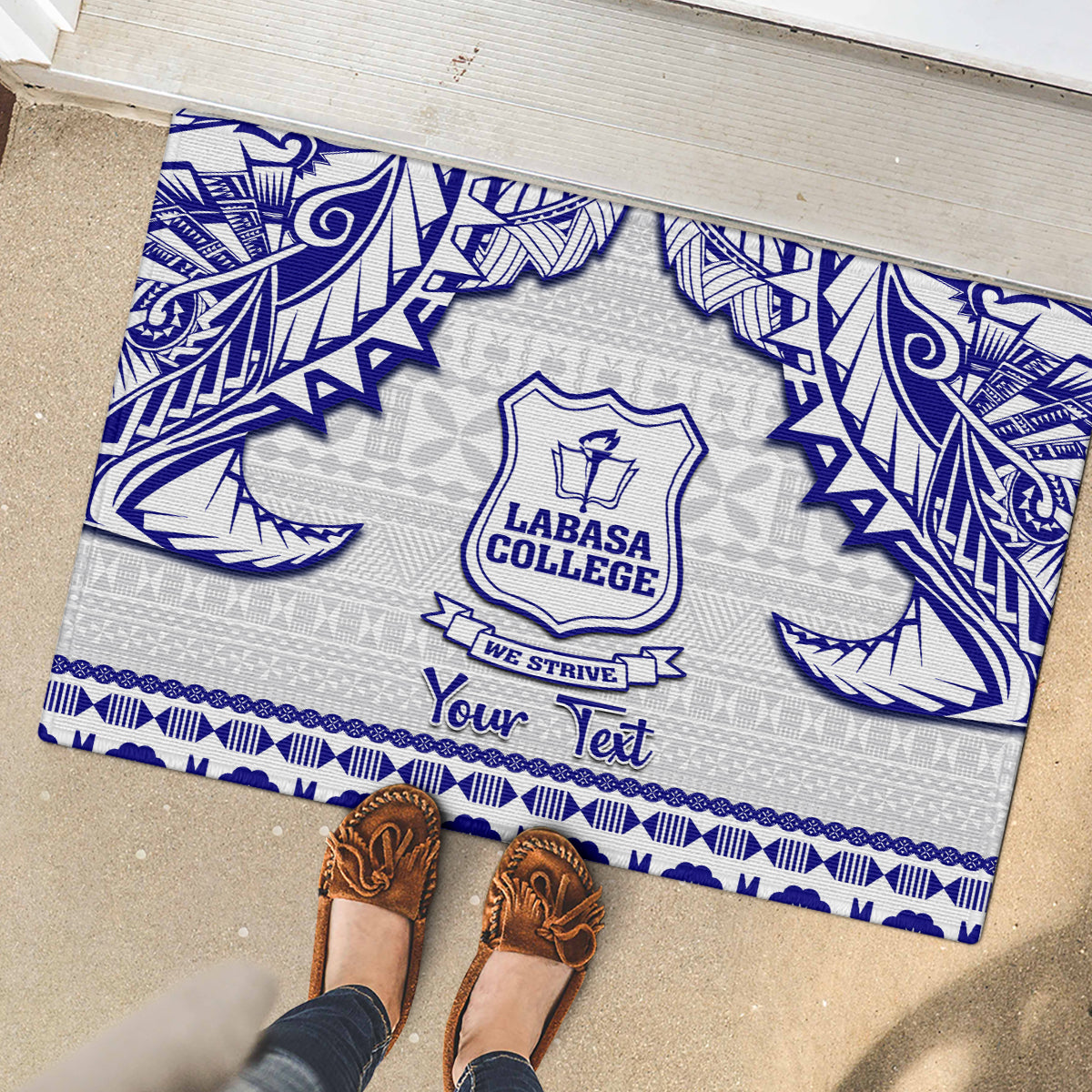 Personalised Fiji Labasa College Rubber Doormat Fijian Tapa Pattern - Wonder Print Shop