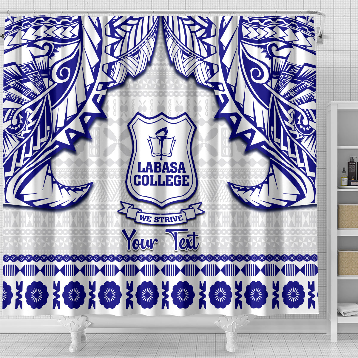 personalised-fiji-labasa-college-shower-curtain-fijian-tapa-pattern