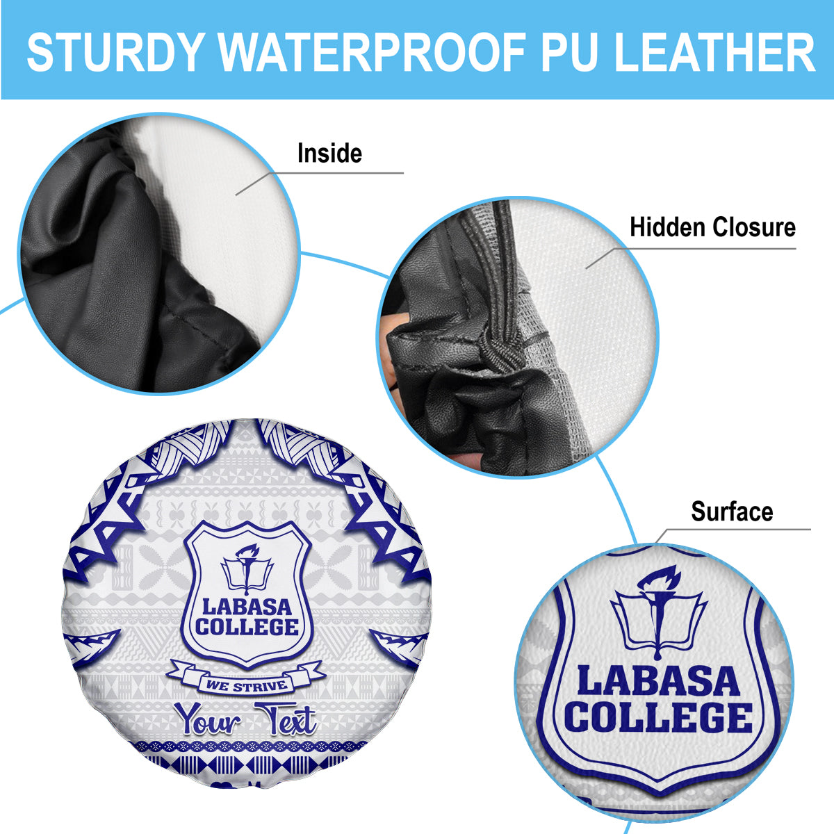 Personalised Fiji Labasa College Spare Tire Cover Fijian Tapa Pattern - Wonder Print Shop