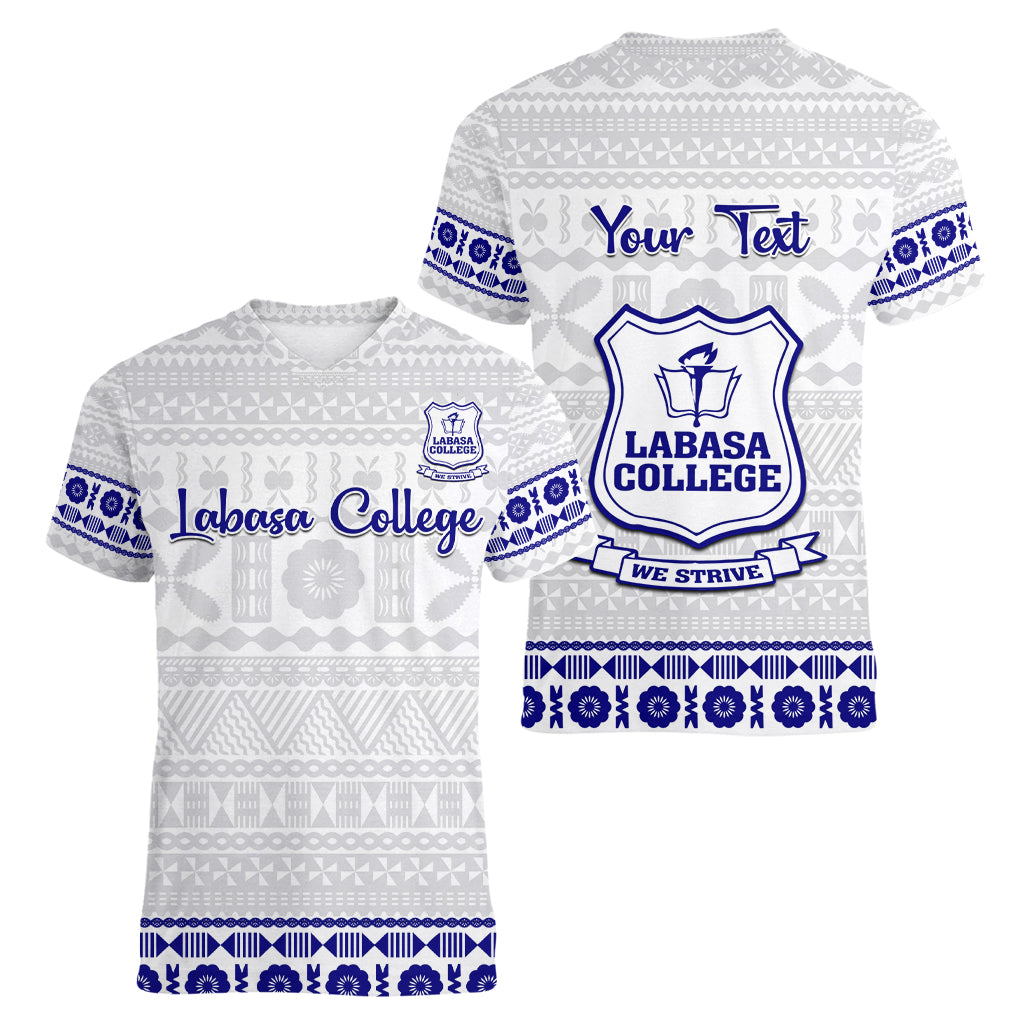 Personalised Fiji Labasa College Women V Neck T Shirt Fijian Tapa Pattern - Wonder Print Shop