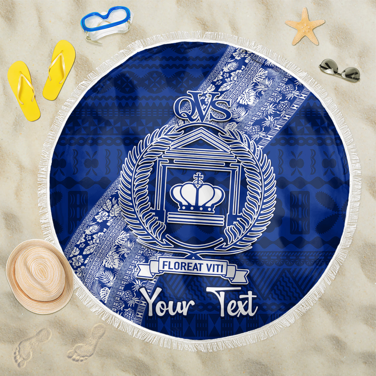 Personalised Fiji Queen Victoria School Beach Blanket Fijian Tapa Pattern - Wonder Print Shop
