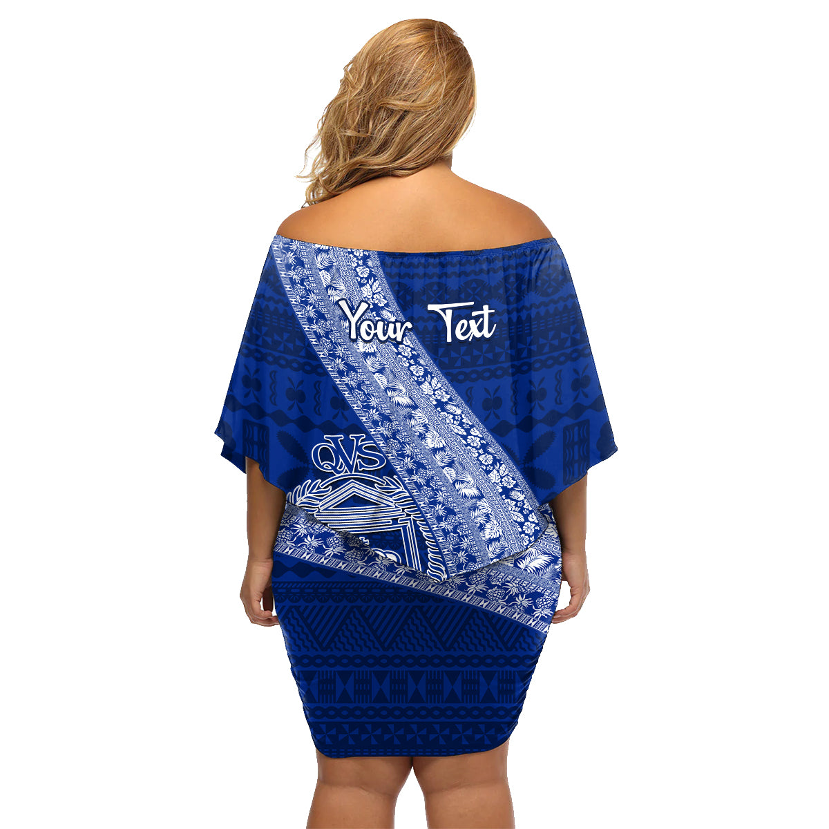 Personalised Fiji Queen Victoria School Family Matching Off Shoulder Short Dress and Hawaiian Shirt Fijian Tapa Pattern - Wonder Print Shop