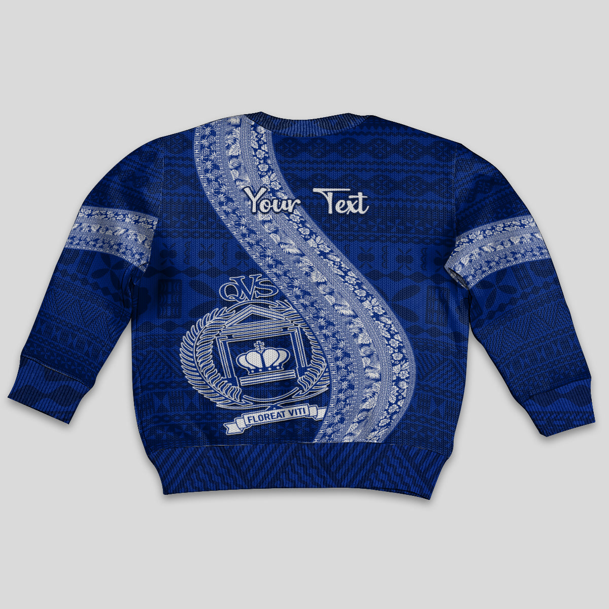 Personalised Fiji Queen Victoria School Kid Ugly Christmas Sweater Fijian Tapa Pattern - Wonder Print Shop