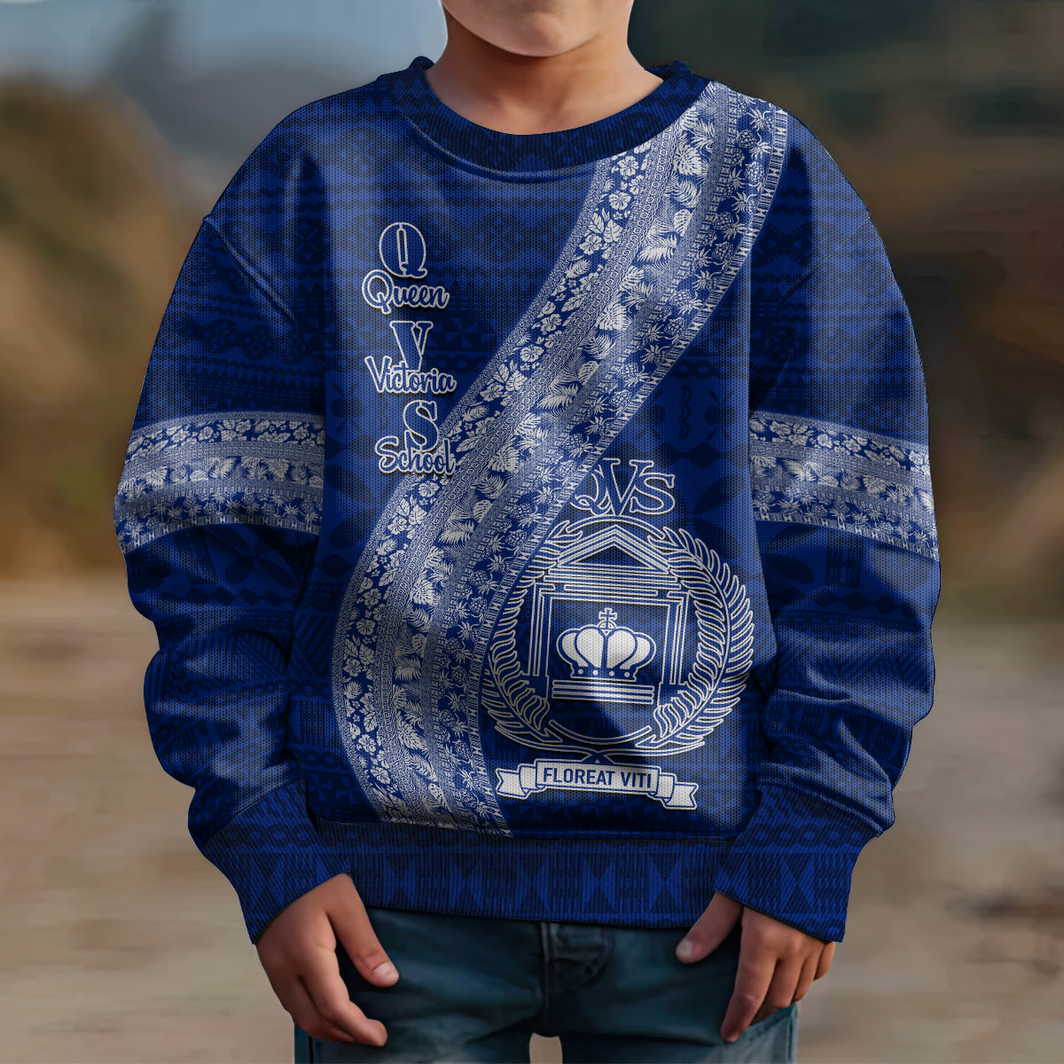 Personalised Fiji Queen Victoria School Kid Ugly Christmas Sweater Fijian Tapa Pattern - Wonder Print Shop