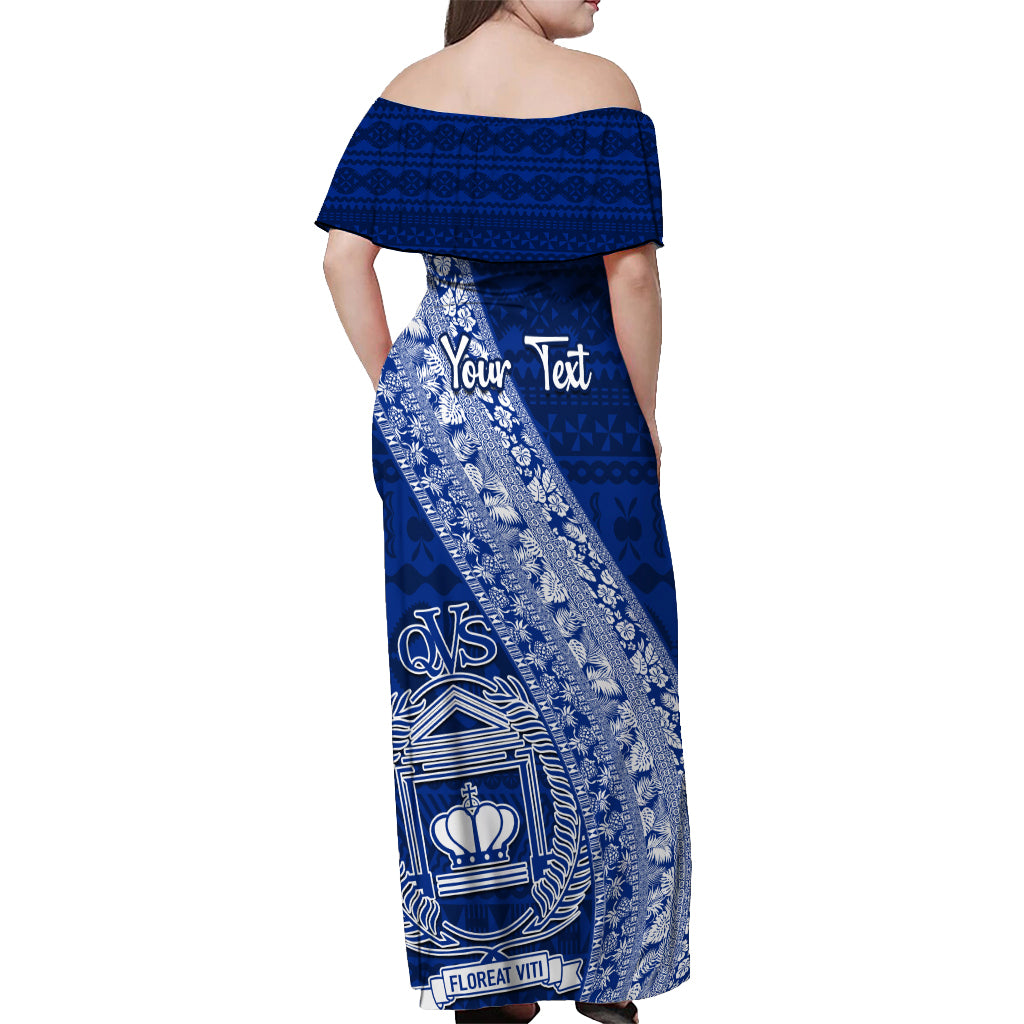 Personalised Fiji Queen Victoria School Off Shoulder Maxi Dress Fijian Tapa Pattern - Wonder Print Shop