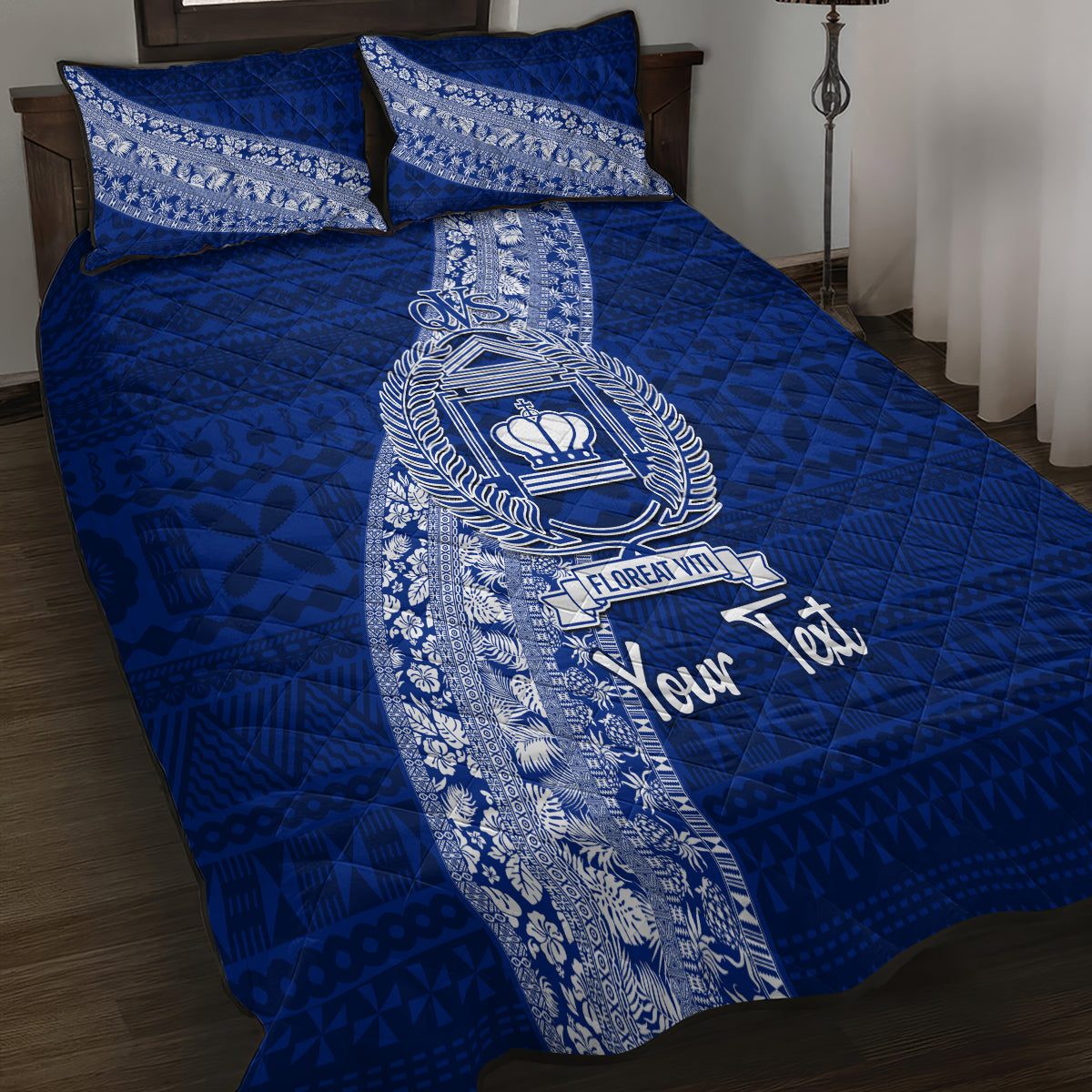 Personalised Fiji Queen Victoria School Quilt Bed Set Fijian Tapa Pattern - Wonder Print Shop