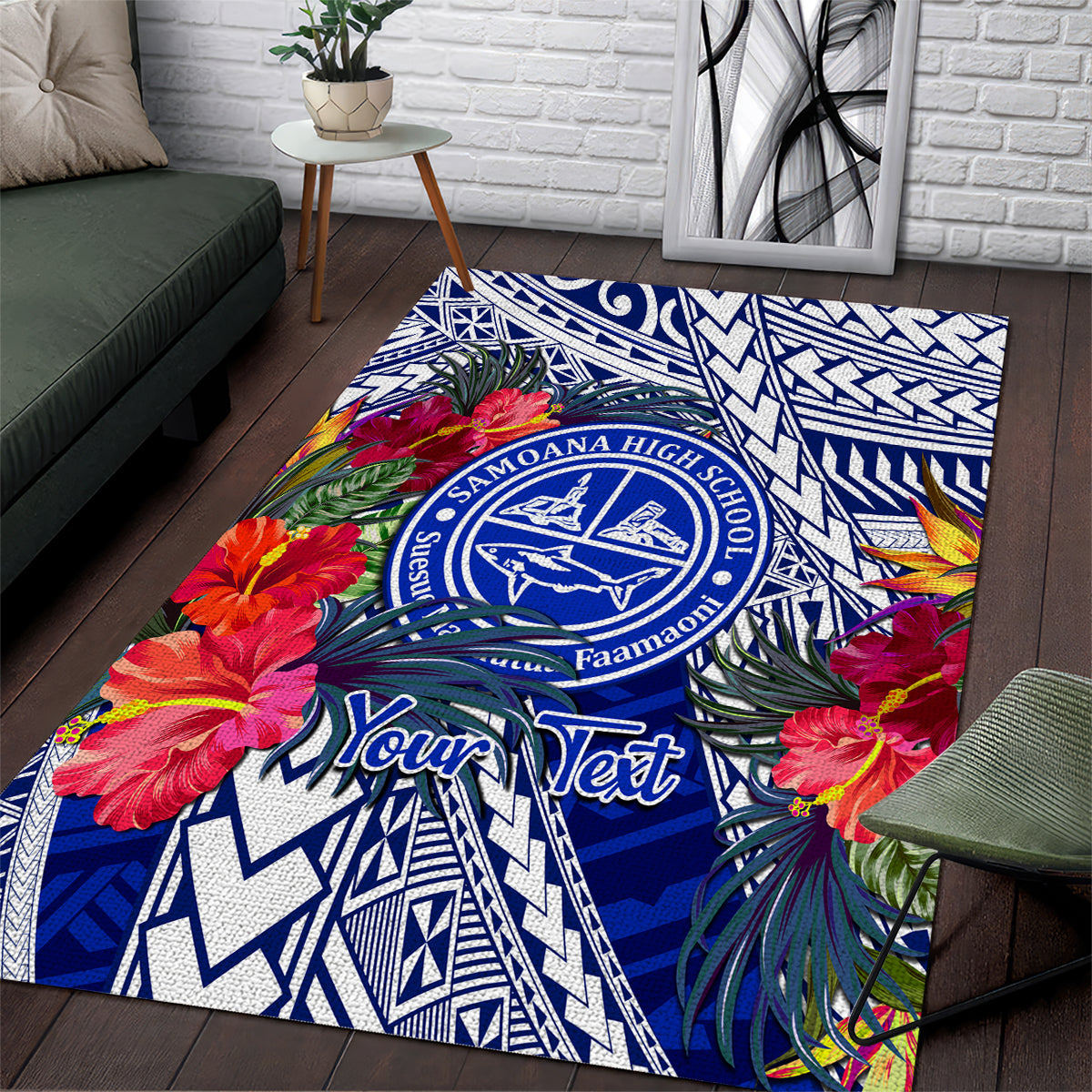 Personalised Samoana High School Area Rug American Samoa Schools Polynesian Tropical Flowers - Wonder Print Shop