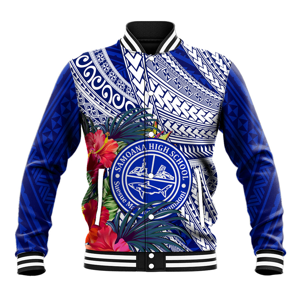 Personalised Samoana High School Baseball Jacket American Samoa Schools Polynesian Tropical Flowers - Wonder Print Shop