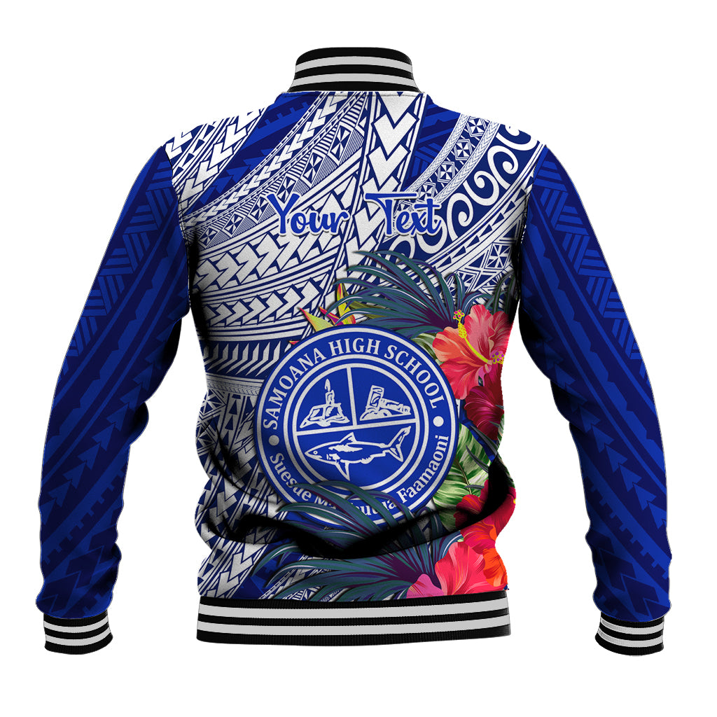Personalised Samoana High School Baseball Jacket American Samoa Schools Polynesian Tropical Flowers - Wonder Print Shop