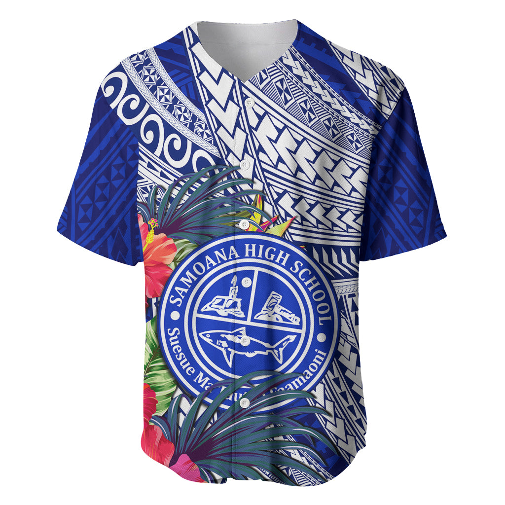Personalised Samoana High School Baseball Jersey American Samoa Schools Polynesian Tropical Flowers - Wonder Print Shop