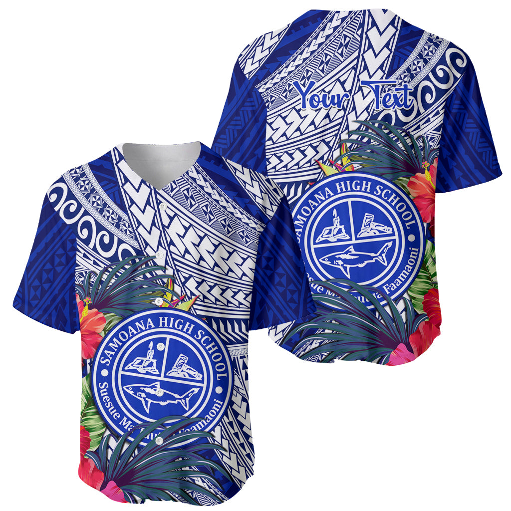 Personalised Samoana High School Baseball Jersey American Samoa Schools Polynesian Tropical Flowers - Wonder Print Shop