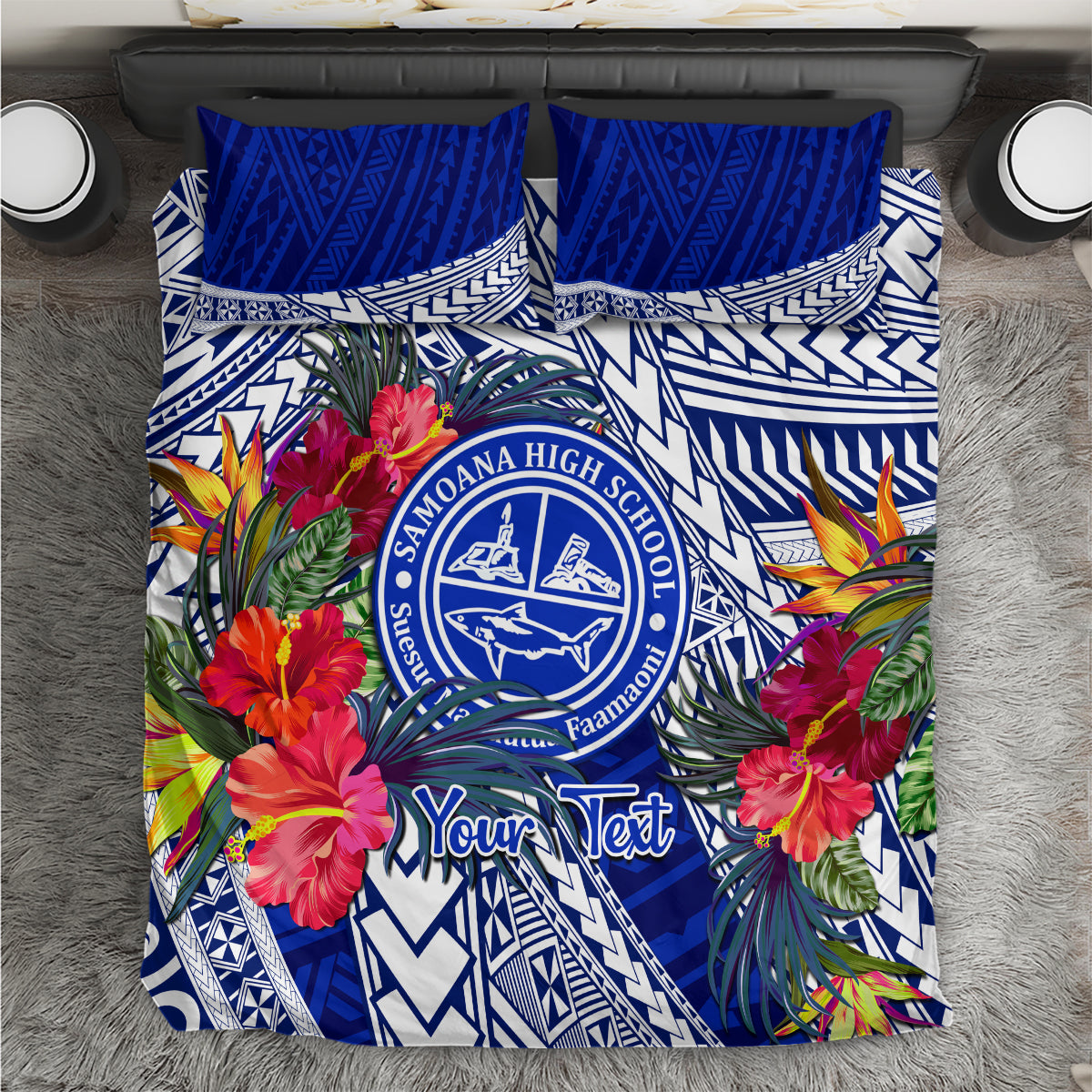 Personalised Samoana High School Bedding Set American Samoa Schools Polynesian Tropical Flowers - Wonder Print Shop