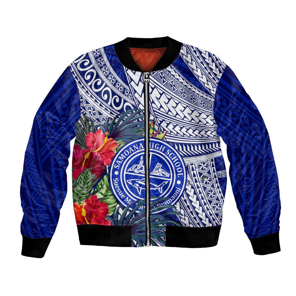 Personalised Samoana High School Bomber Jacket American Samoa Schools Polynesian Tropical Flowers - Wonder Print Shop