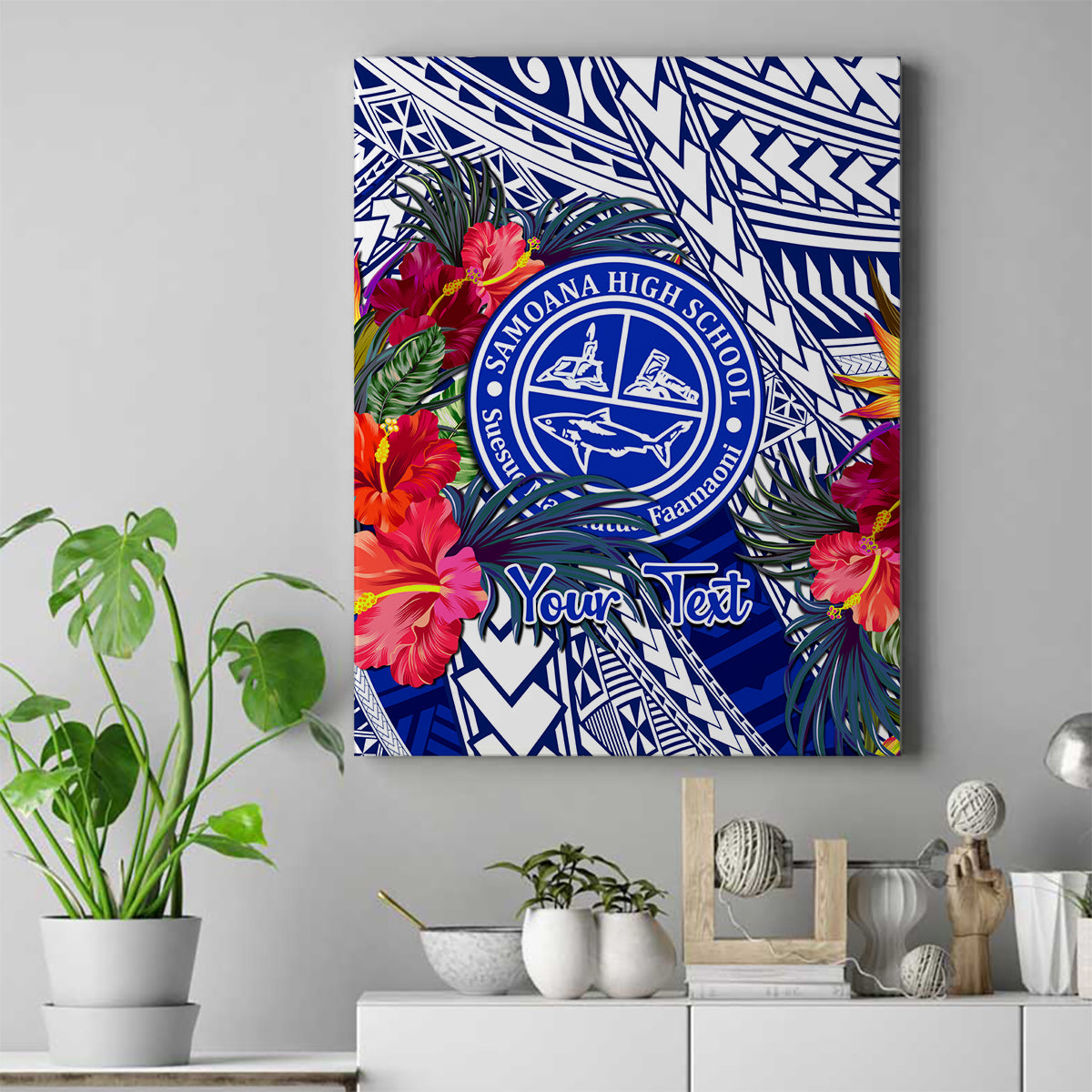Personalised Samoana High School Canvas Wall Art American Samoa Schools Polynesian Tropical Flowers - Wonder Print Shop