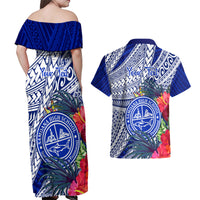 Personalised Samoana High School Couples Matching Off Shoulder Maxi Dress and Hawaiian Shirt American Samoa Schools Polynesian Tropical Flowers - Wonder Print Shop