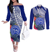 personalised-samoana-high-school-couples-matching-off-the-shoulder-long-sleeve-dress-and-long-sleeve-button-shirt-american-samoa-schools-polynesian-tropical-flowers