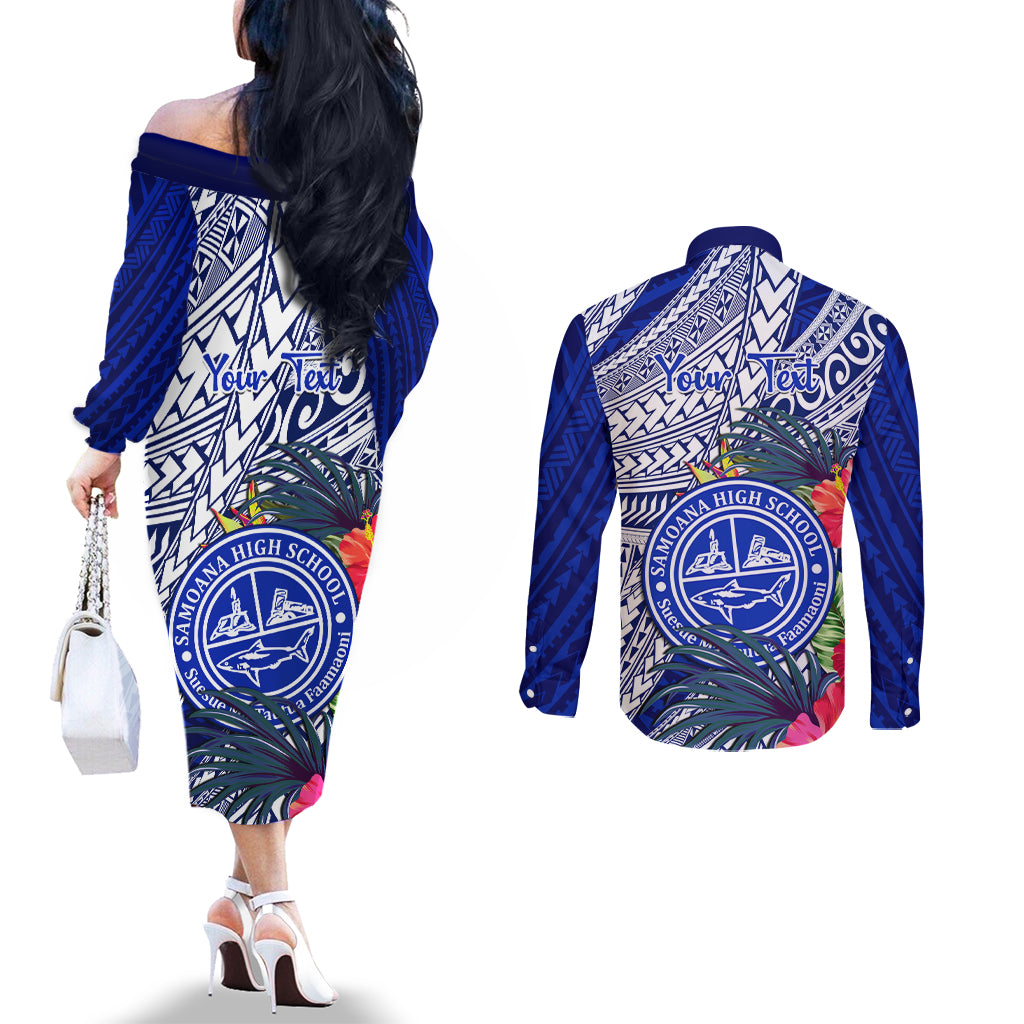 personalised-samoana-high-school-couples-matching-off-the-shoulder-long-sleeve-dress-and-long-sleeve-button-shirt-american-samoa-schools-polynesian-tropical-flowers