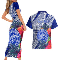 Personalised Samoana High School Couples Matching Short Sleeve Bodycon Dress and Hawaiian Shirt American Samoa Schools Polynesian Tropical Flowers - Wonder Print Shop