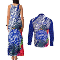 Personalised Samoana High School Couples Matching Tank Maxi Dress and Long Sleeve Button Shirt American Samoa Schools Polynesian Tropical Flowers - Wonder Print Shop