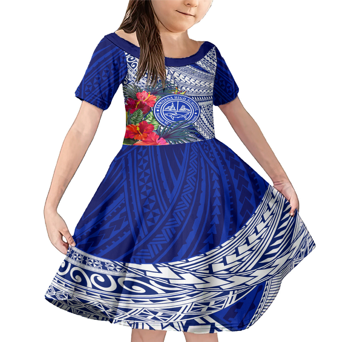 Personalised Samoana High School Family Matching Mermaid Dress and Hawaiian Shirt American Samoa Schools Polynesian Tropical Flowers - Wonder Print Shop