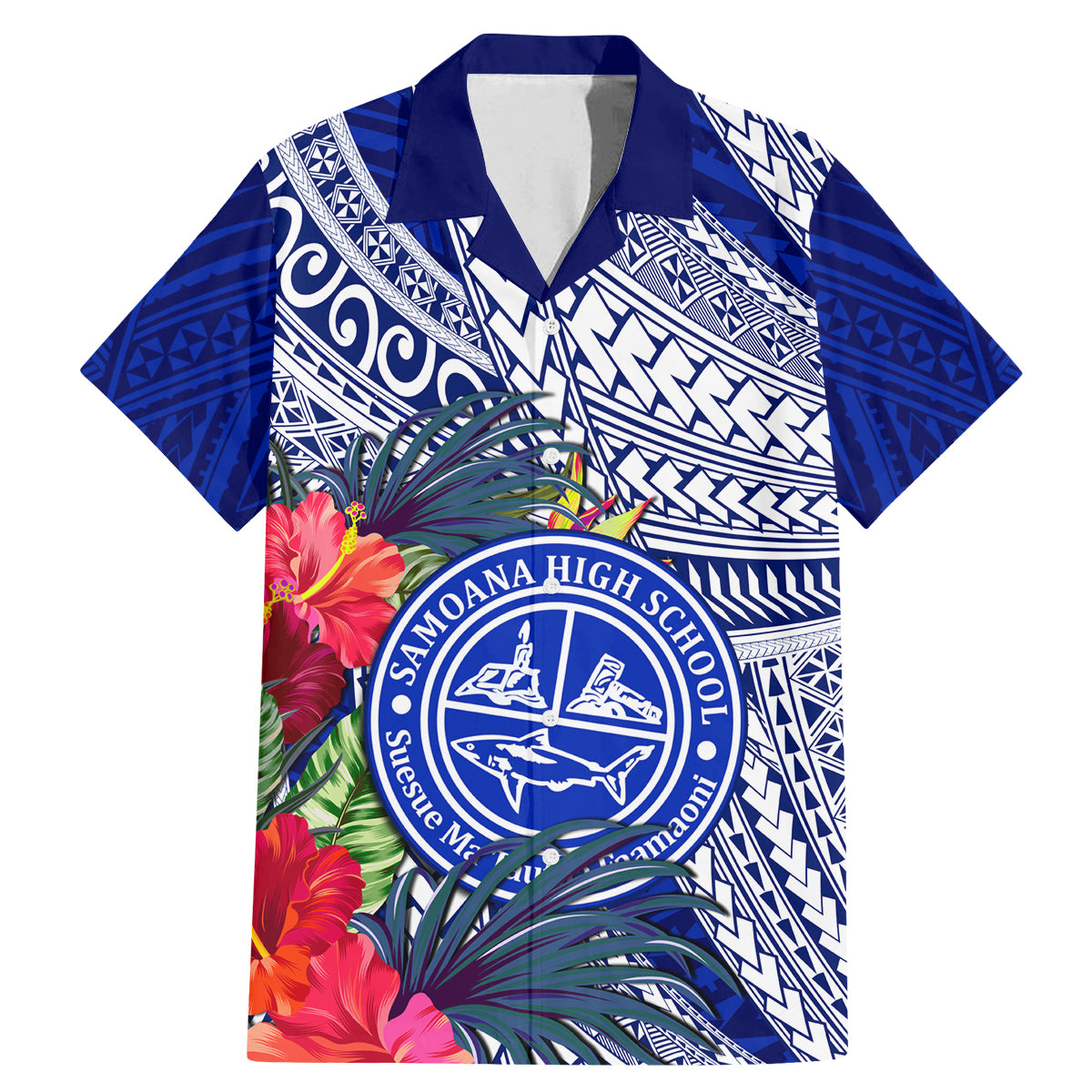 Personalised Samoana High School Family Matching Mermaid Dress and Hawaiian Shirt American Samoa Schools Polynesian Tropical Flowers - Wonder Print Shop