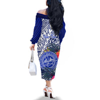 Personalised Samoana High School Family Matching Off Shoulder Long Sleeve Dress and Hawaiian Shirt American Samoa Schools Polynesian Tropical Flowers - Wonder Print Shop