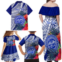 Personalised Samoana High School Family Matching Off Shoulder Maxi Dress and Hawaiian Shirt American Samoa Schools Polynesian Tropical Flowers - Wonder Print Shop