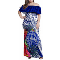 Personalised Samoana High School Family Matching Off Shoulder Maxi Dress and Hawaiian Shirt American Samoa Schools Polynesian Tropical Flowers - Wonder Print Shop
