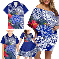 Personalised Samoana High School Family Matching Off Shoulder Short Dress and Hawaiian Shirt American Samoa Schools Polynesian Tropical Flowers - Wonder Print Shop