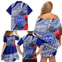 Personalised Samoana High School Family Matching Off Shoulder Short Dress and Hawaiian Shirt American Samoa Schools Polynesian Tropical Flowers - Wonder Print Shop