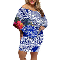 Personalised Samoana High School Family Matching Off Shoulder Short Dress and Hawaiian Shirt American Samoa Schools Polynesian Tropical Flowers - Wonder Print Shop