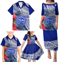 Personalised Samoana High School Family Matching Puletasi Dress and Hawaiian Shirt American Samoa Schools Polynesian Tropical Flowers - Wonder Print Shop