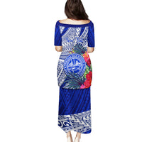 Personalised Samoana High School Family Matching Puletasi Dress and Hawaiian Shirt American Samoa Schools Polynesian Tropical Flowers - Wonder Print Shop