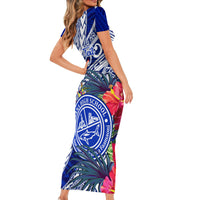 Personalised Samoana High School Family Matching Short Sleeve Bodycon Dress and Hawaiian Shirt American Samoa Schools Polynesian Tropical Flowers - Wonder Print Shop