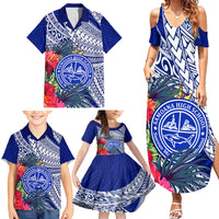 Personalised Samoana High School Family Matching Summer Maxi Dress and Hawaiian Shirt American Samoa Schools Polynesian Tropical Flowers - Wonder Print Shop